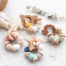 Bracelet tricoté en perles de bois naturel bricolage jouet à mâcher